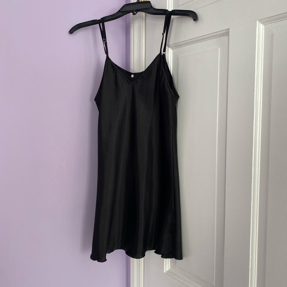 black silky slip dress